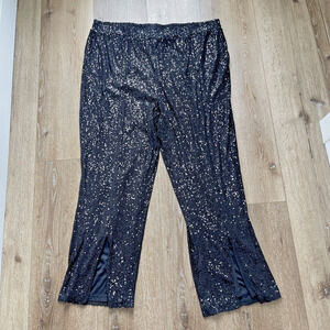 Eloquii Women Plus Size 24 Black Sequin Pants Pull On Split Front Event Party